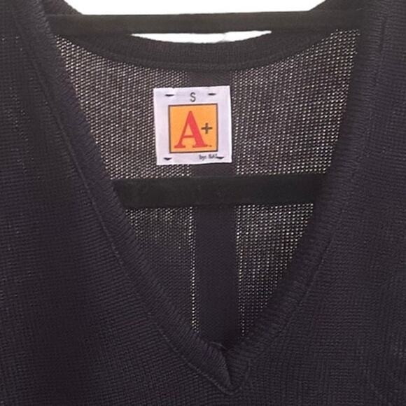 Vintage V-Neck Pullover Sweater Vest, Knit Stretch Top Navy Blue Small - Picture 7 of 10